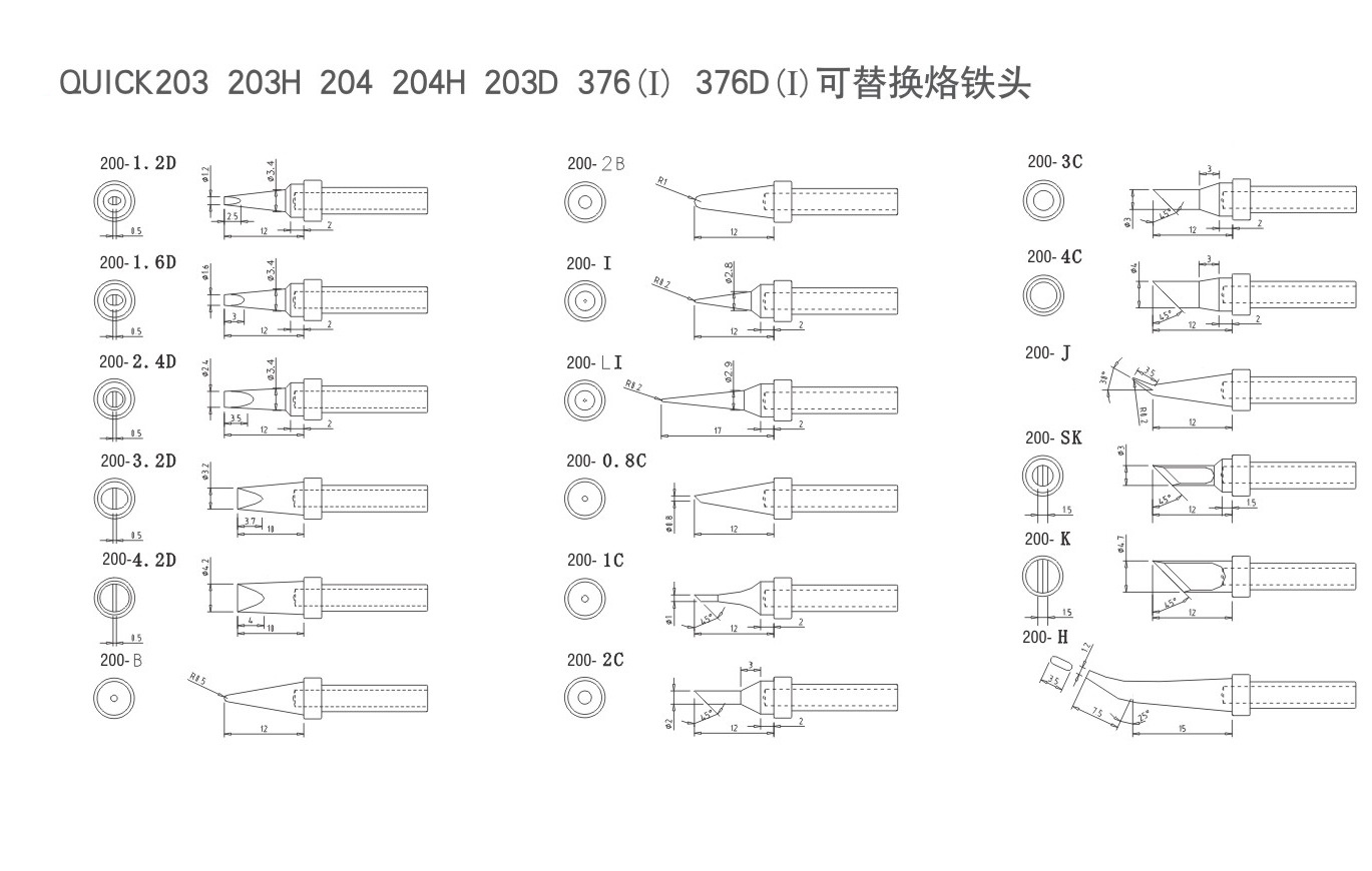 200系列无铅烙铁头参数